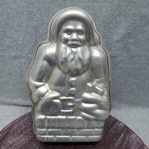Vintage Silver Santa Claus Decorative Baking Mold Collectible Kitchen Statue